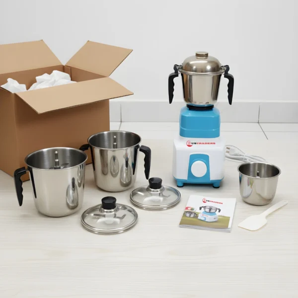 U S Traders DIAMOND 1100W Juicer Mixer Grinder (DIAMOND 1, 3 Jars, White & Blue)